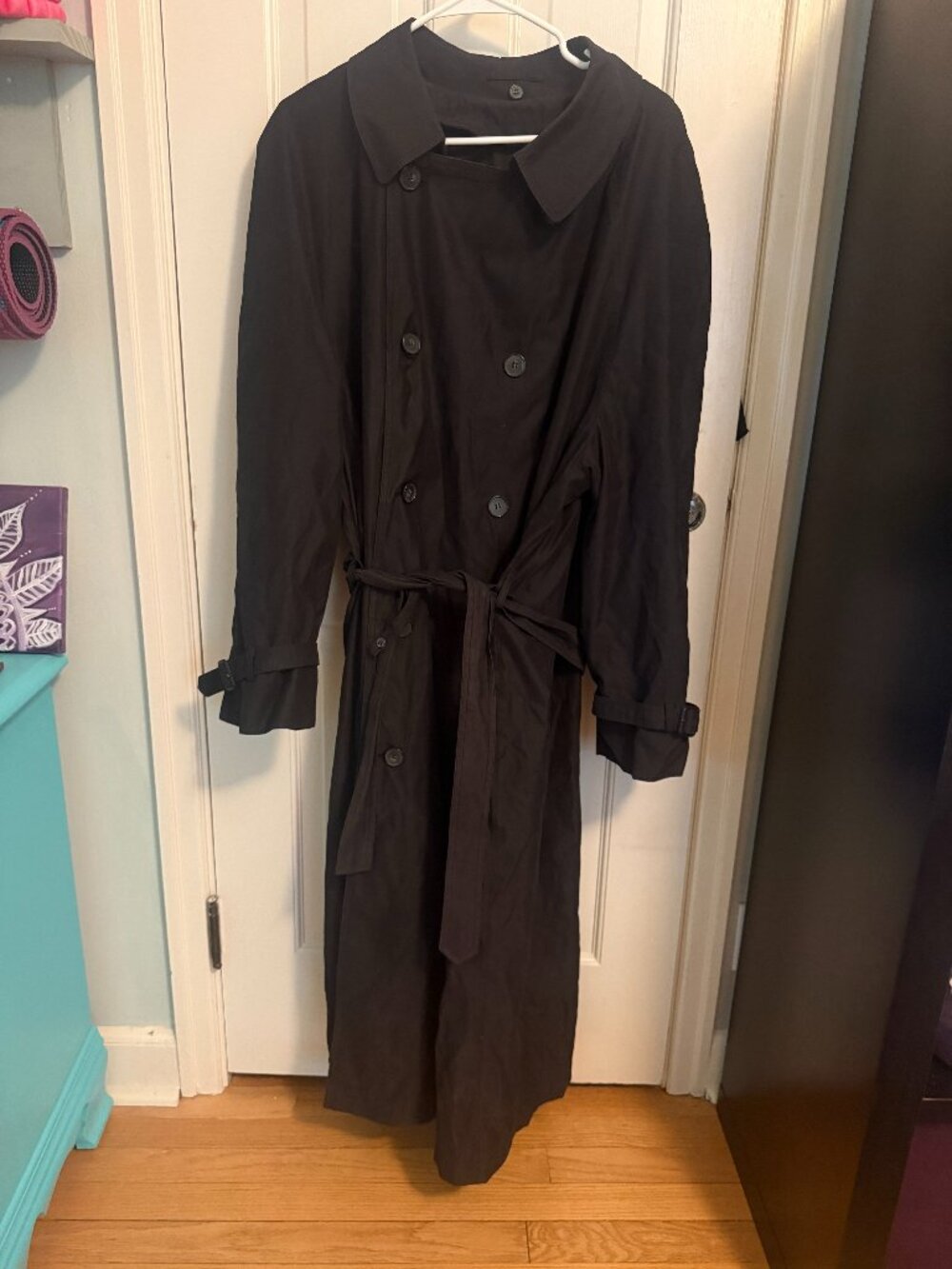 Vintage London Fog Trench Coat Men's 44 Black | Double Breasted Belted Removable
